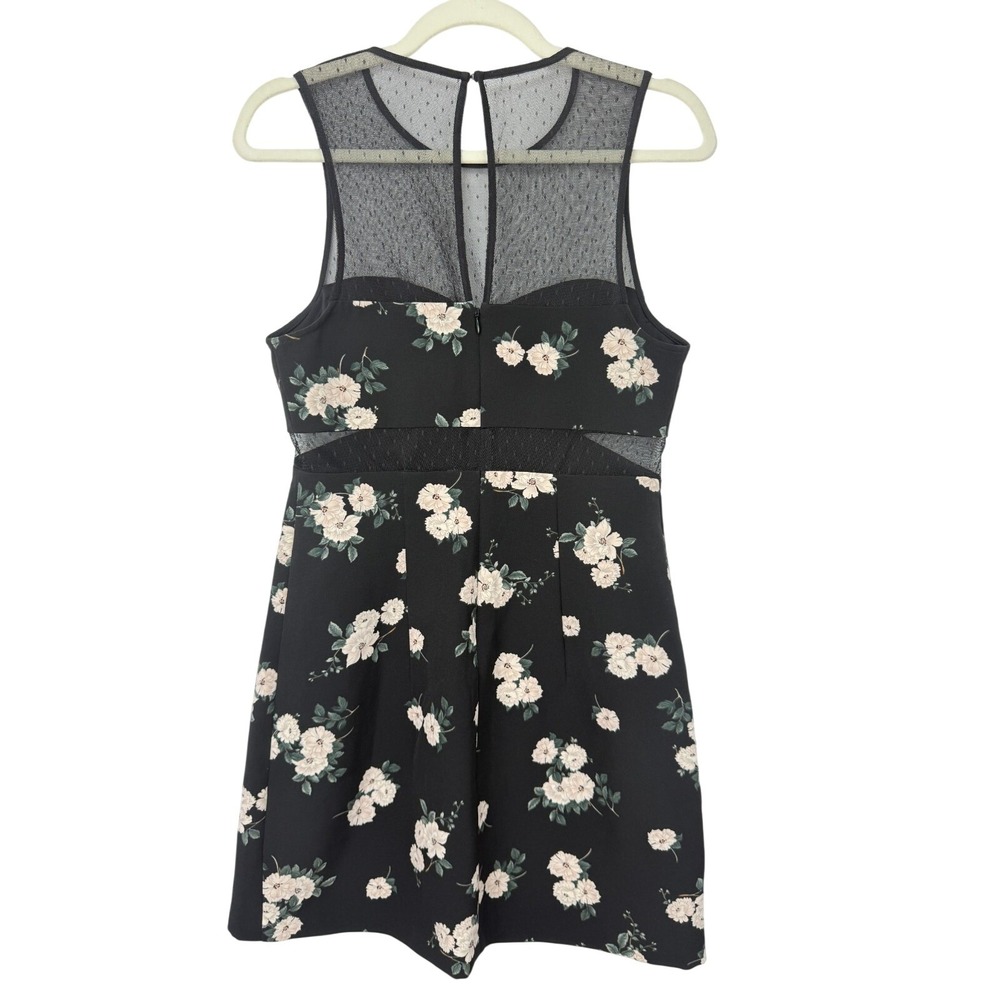 Express Bodycon Dress Size 6 Black Floral Mesh Mini Modest Preppy Cocktail Party - Picture 4 of 11